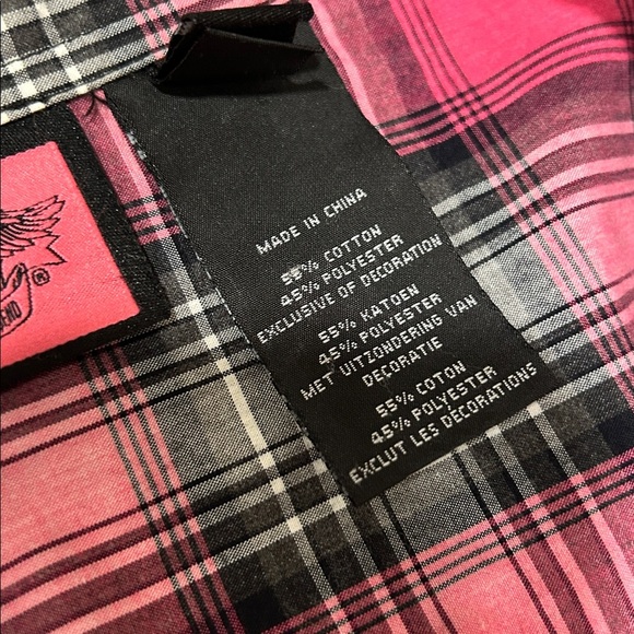 Harley Davidson Pink and Black Plaid Shirt - Picture 8 of 9